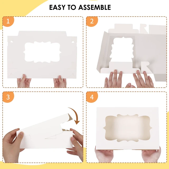 Alt view image 3 of 7 - 80pcs Cookie Boxes with 4 Style Window, 12x8x2.5 In White Bakery Boxes Treat Boxes, Dessert Boxes Ideal for Chocolate Covered Strawberries,Muffins, Donuts, Pastries and More