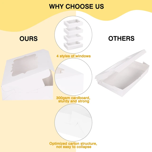 Alt view image 4 of 7 - 80pcs Cookie Boxes with 4 Style Window, 12x8x2.5 In White Bakery Boxes Treat Boxes, Dessert Boxes Ideal for Chocolate Covered Strawberries,Muffins, Donuts, Pastries and More