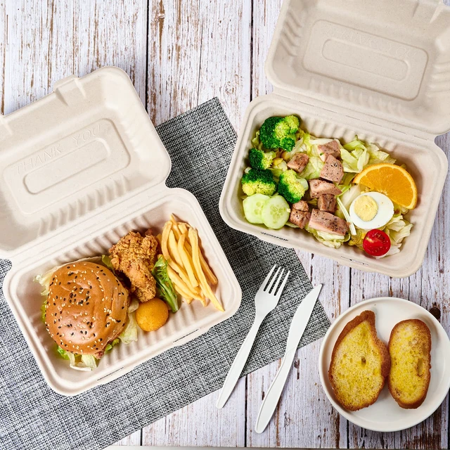 Alt view image 5 of 7 - 75 Pack Compostable Clamshell Take Out Food Containers, 9x6 inch Heavy-Duty Disposable To Go Boxes, Eco-Friendly Biodegradable To Go Containers For Food, Perfect for Next Day Lunch, Party