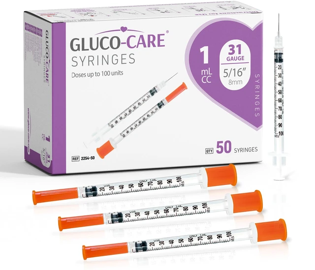 Main image of 1ml /cc Syringes 31G x 5/16 (8mm), Orange Cap, Box of 50 pcs Fine Tip, Home & Lab Use, Clear Barrel, Bold Scale, Smooth Plunger Movement with back-end stopper, Leak-Proof Design