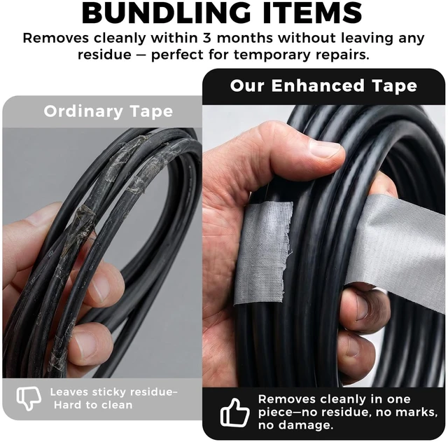 Alt view image 6 of 7 - 9 Mil Duct Tape Heavy Duty, 2 in x 45 YD, 3-Pack, Black/Silver/White Strong adhesion, waterproof, residue-free removal, ideal for indoor and outdoor sealing, patching, and repair