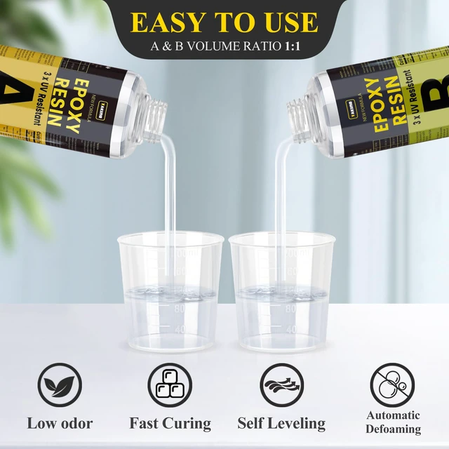 Alt view image 2 of 6 - 32OZ 3X UV Resistant Crystal Clear Epoxy Resin Kit, 1:1 High Gloss Non-Yellowing Formula, Bubble-Free, Self-Leveling, Art, Crafts, Jewelry, Casting, Coating and Tabletop Projects