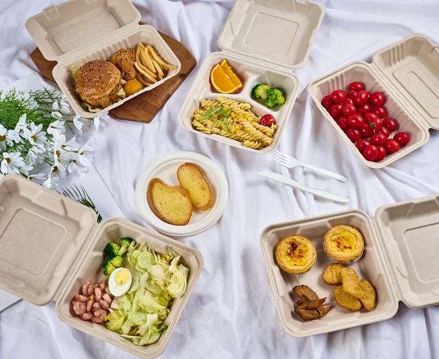 Alt view image 7 of 7 - 75 Pack Compostable Clamshell Take Out Food Containers, 9x6 inch Heavy-Duty Disposable To Go Boxes, Eco-Friendly Biodegradable To Go Containers For Food, Perfect for Next Day Lunch, Party