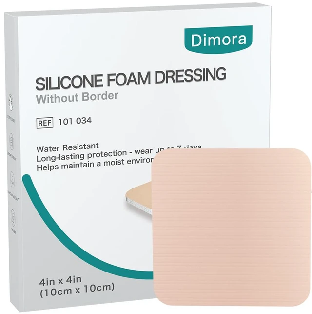 Main image of Silicone Foam Dressing Without Border 4"x 4" Highly Absorbent Adhesive Wound Bandage Cuttable Pads for Wound Care 5 Pack