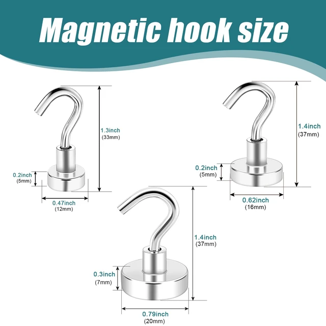 Alt view image 2 of 6 - 50 Pcs Magnetic Hooks Heavy Duty, 3 Different Size Strong Rare Earth Magnet Hooks for Hanging, Refrigerator, Neodymium Magnets with Hooks for Grill Kitchen Tool Storage