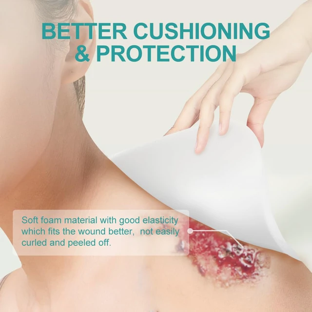 Alt view image 4 of 7 - Silicone Foam Dressing Without Border 4"x 4" Highly Absorbent Adhesive Wound Bandage Cuttable Pads for Wound Care 5 Pack