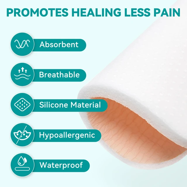 Alt view image 5 of 7 - Silicone Foam Dressing Without Border 4"x 4" Highly Absorbent Adhesive Wound Bandage Cuttable Pads for Wound Care 5 Pack