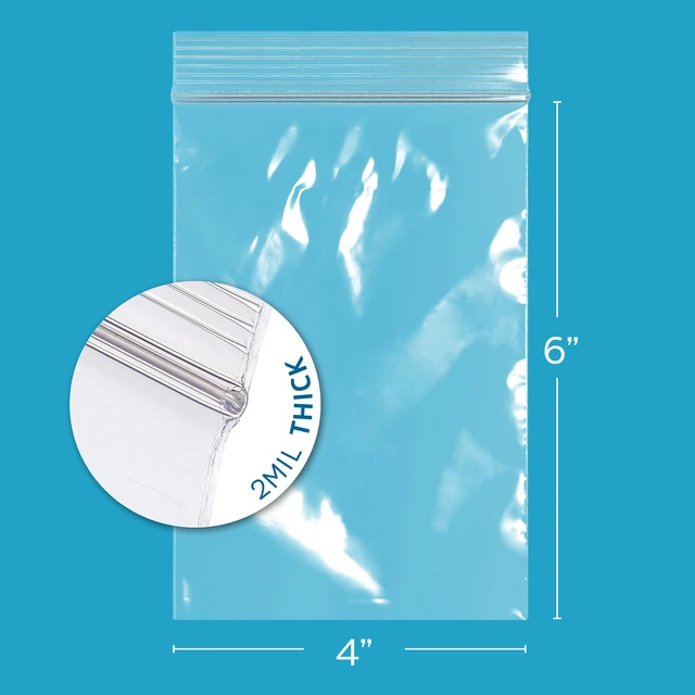 Alt view image 2 of 7 - Clear Plastic Reclosable Zip Bags - Bulk Case of 1000, 4" x 6" 2 mil Thick Strong & Durable Poly Baggies With Resealable Zip Top Lock For Travel, Storage, Packaging & Shipping
