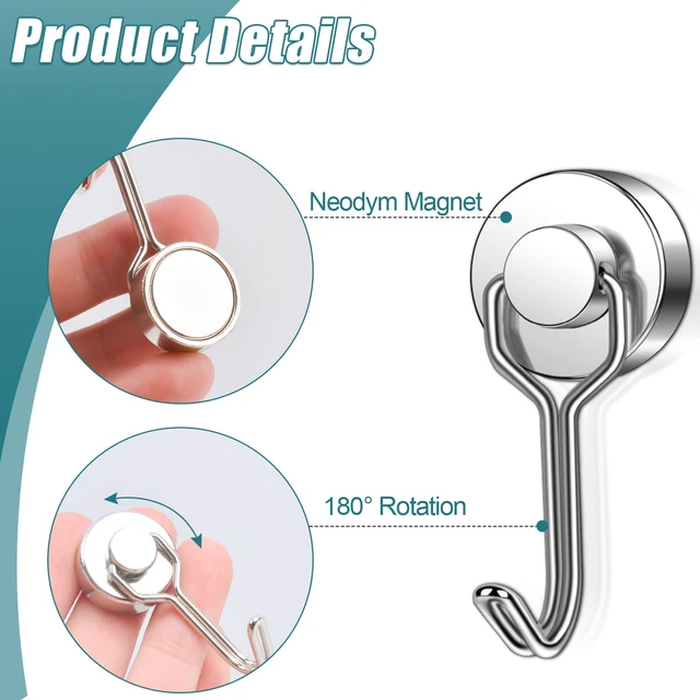 Alt view image 2 of 7 - 24 Pack Swivel Swing Magnetic Hooks, Strong Neodymium Magnetic Hooks Heavy Duty for Hanging, Rare Earth Magnet Hagner for Grill Classroom Cruise Kitchen Indoor Outdoor, 20mm in Diameter