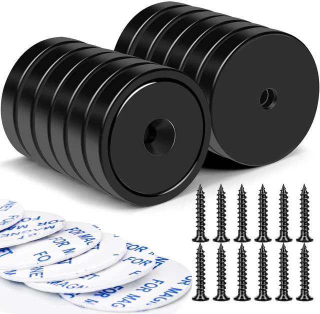Main image of Magnets 110 LBS Heavy Duty Neodymium Strong Magnet 12 Pack Imanes Fuertes Magnet Magnetic Wall Mount Round Mounting Powerful Locker Industrial Fridge Screw On Door Crafts Black