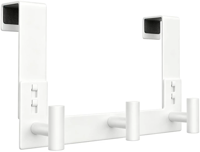 Main image of White Over The Door Hooks, Stainless Steel-Heavy Duty Door Coat Hanger for Bathroom, Towle (3 Hook, Fits 1-3/4'' Thick)