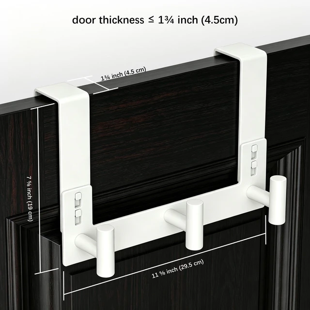Alt view image 2 of 2 - White Over The Door Hooks, Stainless Steel-Heavy Duty Door Coat Hanger for Bathroom, Towle (3 Hook, Fits 1-3/4'' Thick)