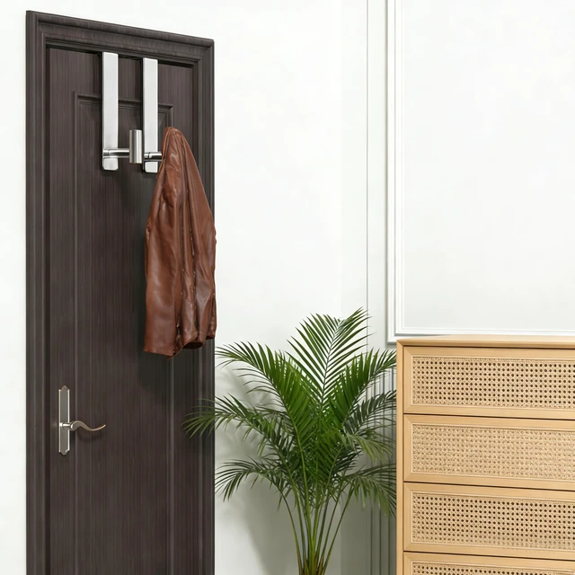 Alt view image 3 of 5 - Heavy Duty Over Door Hooks - Fits 1.77" Wide Hanger, Towel Door Hook for Clothes, Robe, Coats, Bags (Silvery, T Shape 2 Pack, Fits 1-3/4'' Thick)
