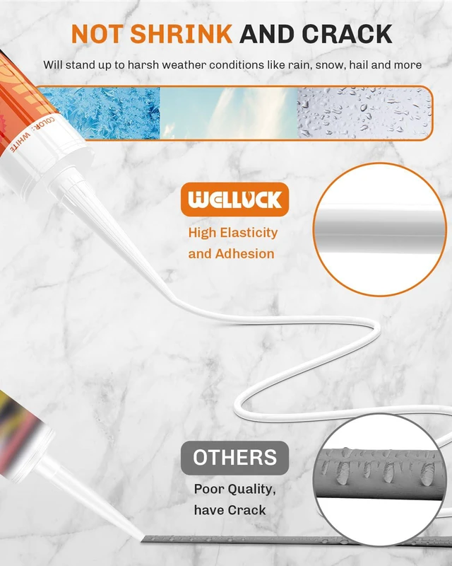 Alt view image 6 of 7 - White Silicone Caulk, 100% Waterproof Silicone Sealant Adhesive Caulking,for RV, Kitchen,Bathroom, Window, Door, Glass,10.2FL.OZ/300ML (4-Pack)