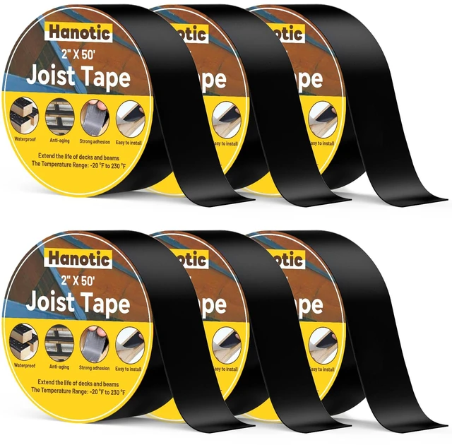 Main image of Joist Tape for Decking 2'' X 50', 6 Rolls Waterproof Butyl Tape Weather Resistanceand Anti-Corrosion, Self-Adhesive Deck Joist Tape for Wood Joists Decks Beams Roof Extend Deck Life