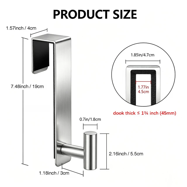 Alt view image 5 of 5 - Heavy Duty Over Door Hooks - Fits 1.77" Wide Hanger, Towel Door Hook for Clothes, Robe, Coats, Bags (Silvery, T Shape 2 Pack, Fits 1-3/4'' Thick)