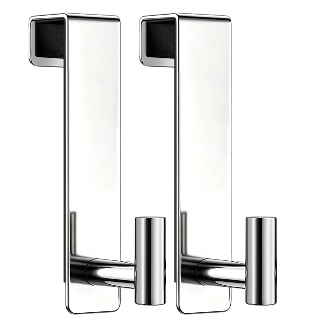 Main image of Over Door Hooks, Metal Door Hook for Hanging, Door Rack for Towel, Bathroom,Bedroom,Holder for Clothes (Polished Chrome, T Shape 2 Pack, Fits 1-3/4'' Thick)