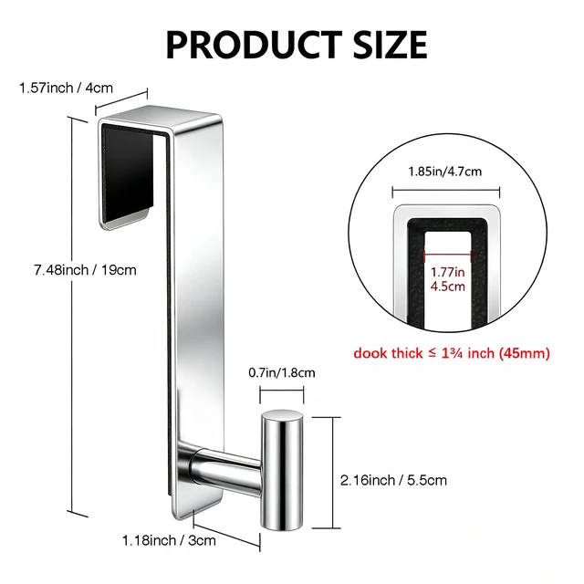Alt view image 2 of 2 - Over Door Hooks, Metal Door Hook for Hanging, Door Rack for Towel, Bathroom,Bedroom,Holder for Clothes (Polished Chrome, T Shape 2 Pack, Fits 1-3/4'' Thick)