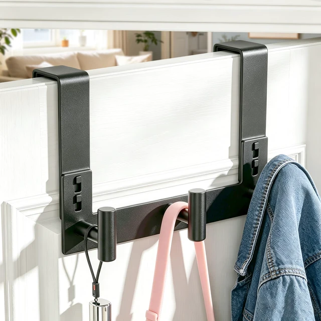 Alt view image 3 of 7 - Over The Door Hooks, Coat Rack Over The Door Heavy Duty Towel Rack Clothes Hanger for Bathroom liveroom Kitchen (3 Hook, Fits 1-3/4'' Thick)