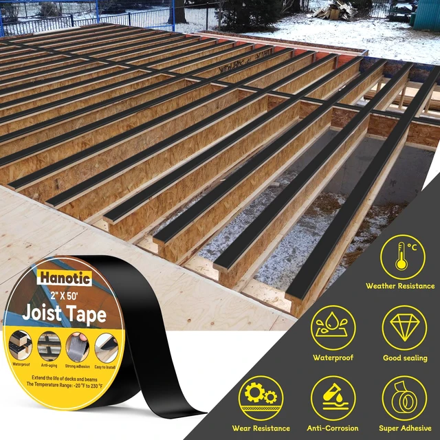 Alt view image 5 of 7 - Joist Tape for Decking 2'' X 50', 6 Rolls Waterproof Butyl Tape Weather Resistanceand Anti-Corrosion, Self-Adhesive Deck Joist Tape for Wood Joists Decks Beams Roof Extend Deck Life