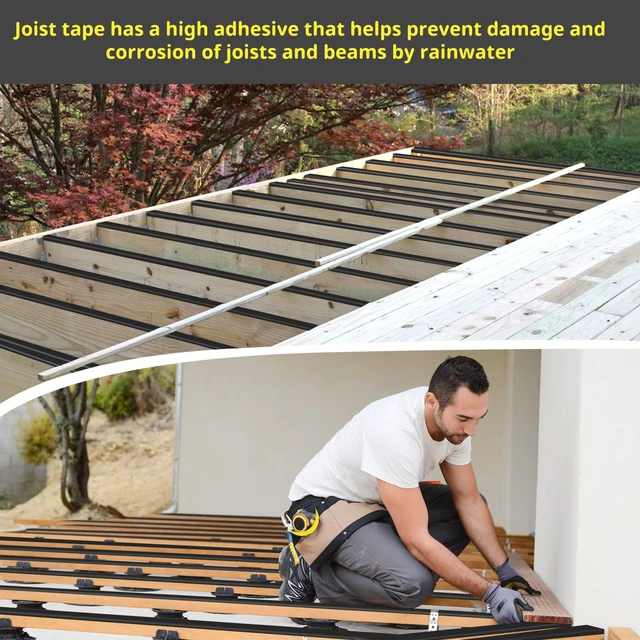 Alt view image 6 of 7 - Joist Tape for Decking 2'' X 50', 6 Rolls Waterproof Butyl Tape Weather Resistanceand Anti-Corrosion, Self-Adhesive Deck Joist Tape for Wood Joists Decks Beams Roof Extend Deck Life