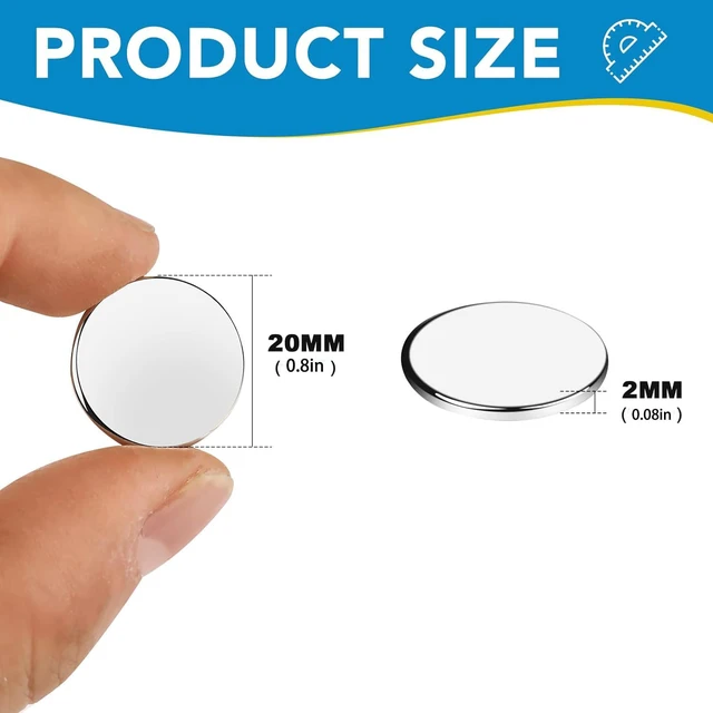 Alt view image 2 of 6 - 30 Pack Rare Earth Neodymium Magnets, 20x2mm Silver, Round, Nickel Silver, Refrigerator, Whiteboard, Kitchen Cabinet Magnets