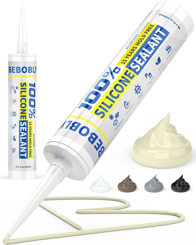 Main image of Silicone Caulk & Sealant Almond, 100% Waterproof Silicone Sealant, Shrink & Crack Proof, Silicone Caulking for Kitchen, Bathroom, RV, Interior & Exterior Use, 10.2 FL. OZ/300ML, 1 Pack
