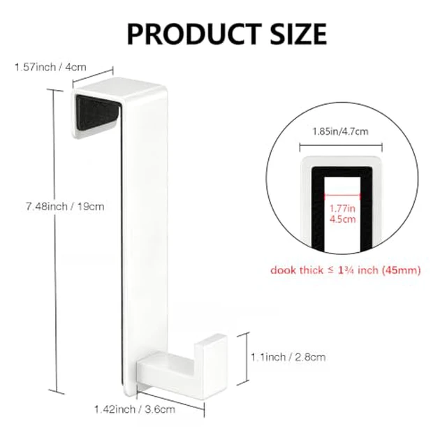 Alt view image 7 of 7 - Heavy Duty Over The Door Hooks, Easy Install Door Holder for Coats, Stainless Steel Hanger Hook for Bedroom, Office, Towel (White, L Shape 2 Pack, Fits 1-3/4'' Thick)