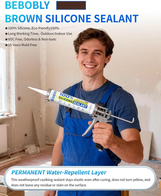Alt view image 2 of 7 - Silicone Caulk & Sealant Brown, 100% Waterproof Silicone Sealant, Shrink & Crack Proof, Silicone Caulking for Kitchen, Bathroom, RV, Interior & Exterior Use, 10.2 FL. OZ/300ML, 1 Pack