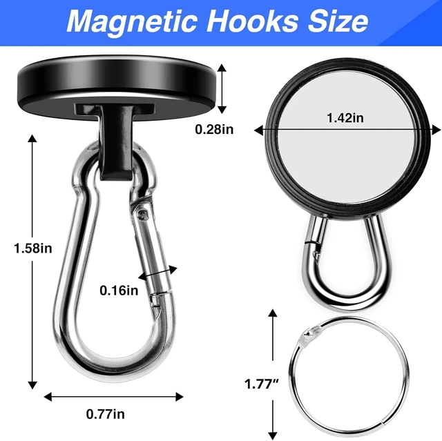 Alt view image 2 of 7 - Magnetic Hooks 150LBS Strong Magnets Cruise 12Pack Magnet with Hook Heavy Duty Kitchen Essentials Neodymium Extra Carabiner Super Locker Ship For Hanging Cabin Swivel Imanes Fuertes Black