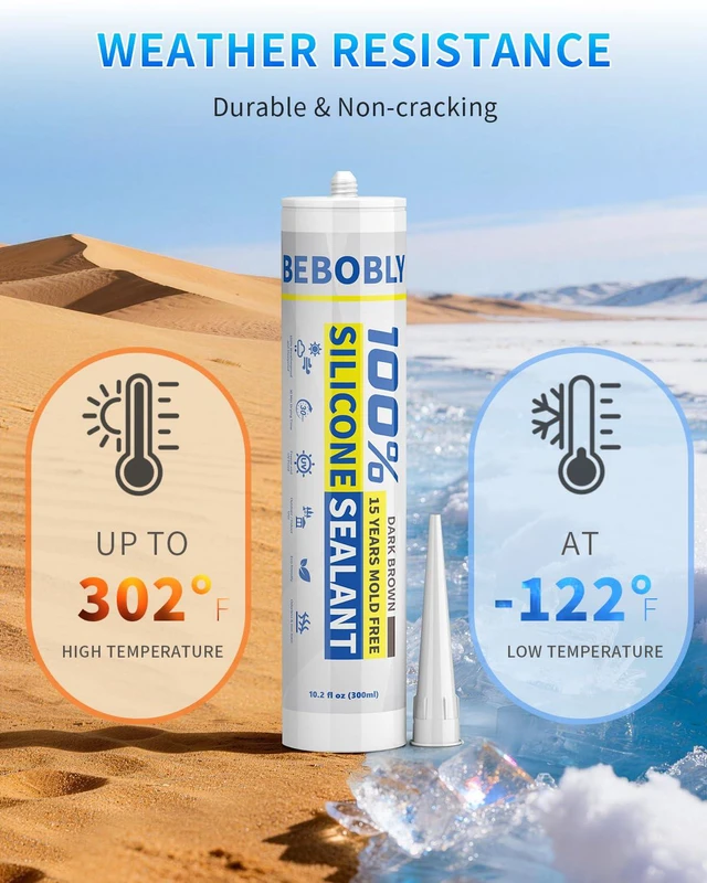 Alt view image 7 of 7 - Silicone Caulk & Sealant Brown, 100% Waterproof Silicone Sealant, Shrink & Crack Proof, Silicone Caulking for Kitchen, Bathroom, RV, Interior & Exterior Use, 10.2 FL. OZ/300ML, 1 Pack
