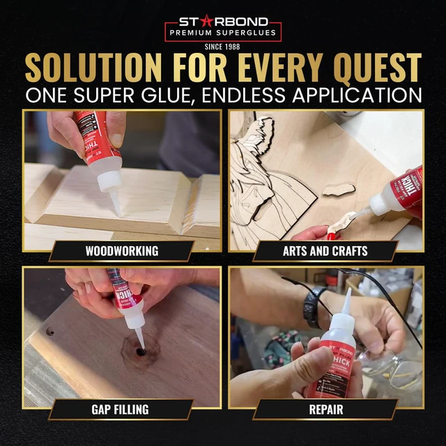 Alt view image 6 of 7 - Thick Super Glue Pro Kit (2 oz) Gap-Filling CA Glue (Cyanoacrylate Adhesive) with Clog-Resistant Cap, Microtips & Extra Nozzle for Woodworking, Crafts, Carpentry, Archery Fletching