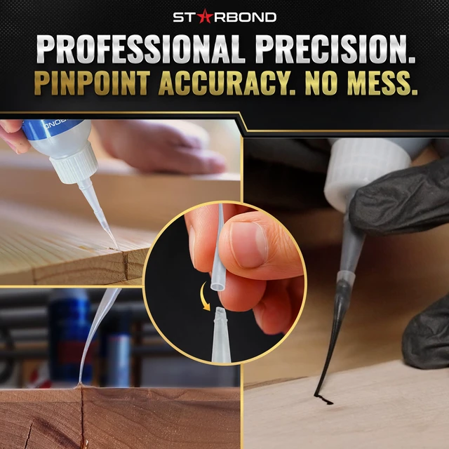 Alt view image 4 of 7 - Thick Super Glue Pro Kit (2 oz) Gap-Filling CA Glue (Cyanoacrylate Adhesive) with Clog-Resistant Cap, Microtips & Extra Nozzle for Woodworking, Crafts, Carpentry, Archery Fletching