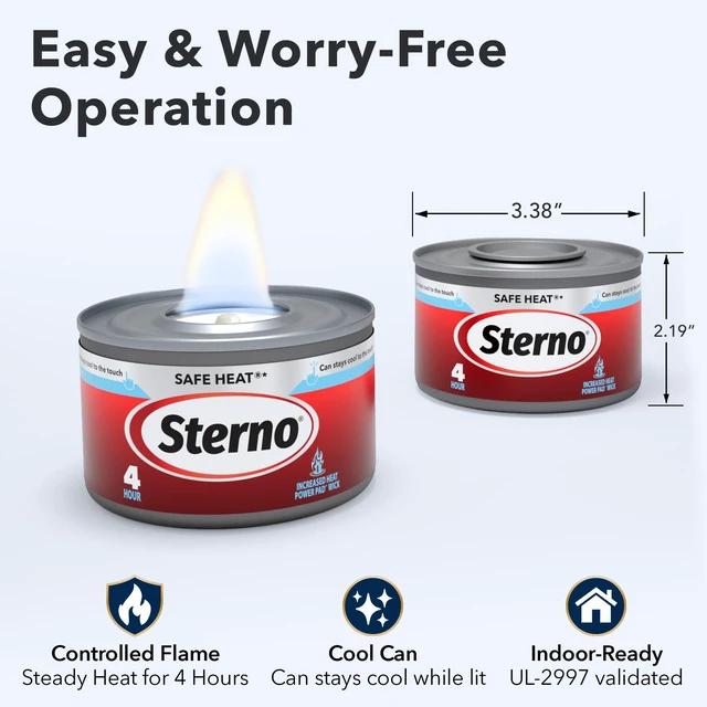 Alt view image 6 of 7 - Safe Heat PowerPad Chafing Fuel, 4-Hour Burn, 12 Pack UL 2997 validated, PowerPad wick, high heat output, cool can, consistent heat, reusable, indoor/outdoor