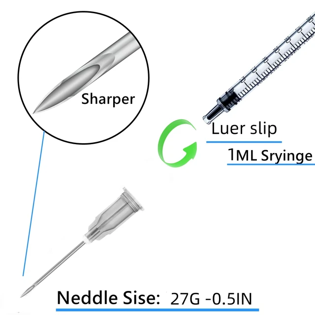 Alt view image 3 of 6 - 100 Pack 1ml 27Ga Lab Syringe Tools, Individually Packed