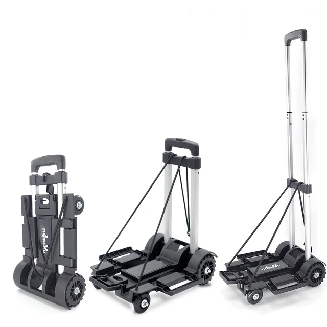 Main image of Folding Hand Truck Lightweight Trolley,4 Wheels Small Utility Dolly Cart 2 Elastic Ropes,portable backpack trolley,luggage cart,Dolly,Grocery cart,Travel,Moving,Shopping.Aluminum Pole,black