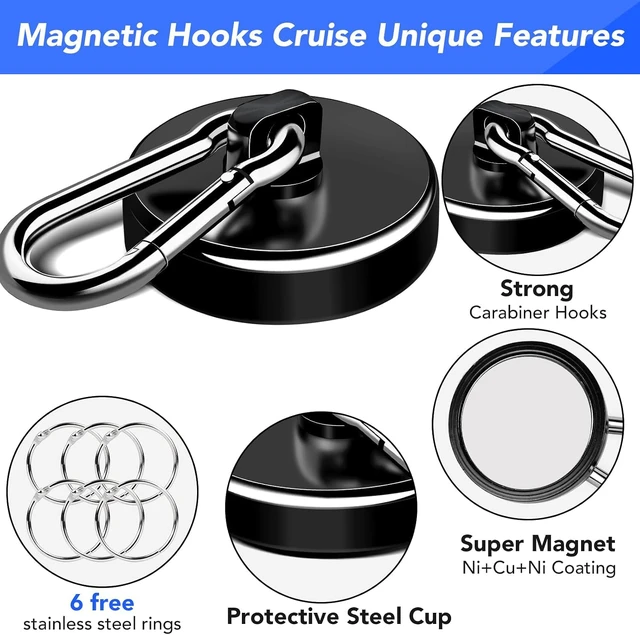 Alt view image 4 of 7 - Magnetic Hooks 150LBS Strong Magnets Cruise 12Pack Magnet with Hook Heavy Duty Kitchen Essentials Neodymium Extra Carabiner Super Locker Ship For Hanging Cabin Swivel Imanes Fuertes Black