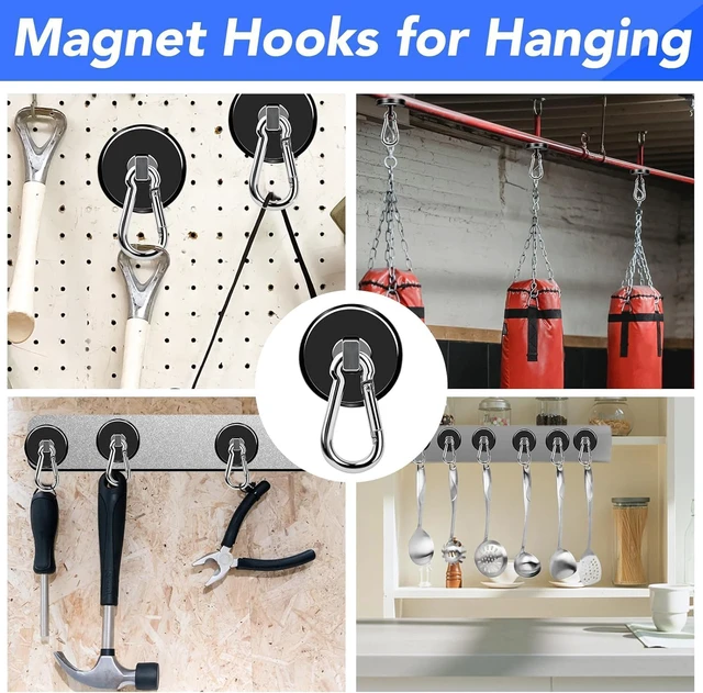 Alt view image 6 of 7 - Magnetic Hooks 150LBS Strong Magnets Cruise 12Pack Magnet with Hook Heavy Duty Kitchen Essentials Neodymium Extra Carabiner Super Locker Ship For Hanging Cabin Swivel Imanes Fuertes Black