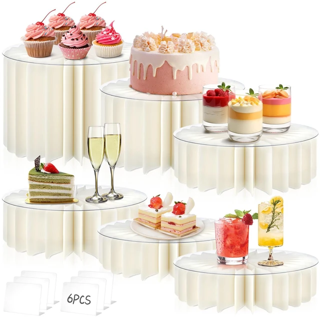 Main image of 6Pcs Buffet Risers, Food Risers for Table, Foldable Cake Stands for Party, Paper Dessert Table Display Set, Cupcake Display Stand for Birthday Wedding Party Decoration (White)