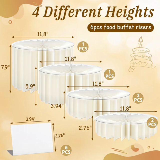 Alt view image 2 of 7 - 6Pcs Buffet Risers, Food Risers for Table, Foldable Cake Stands for Party, Paper Dessert Table Display Set, Cupcake Display Stand for Birthday Wedding Party Decoration (White)