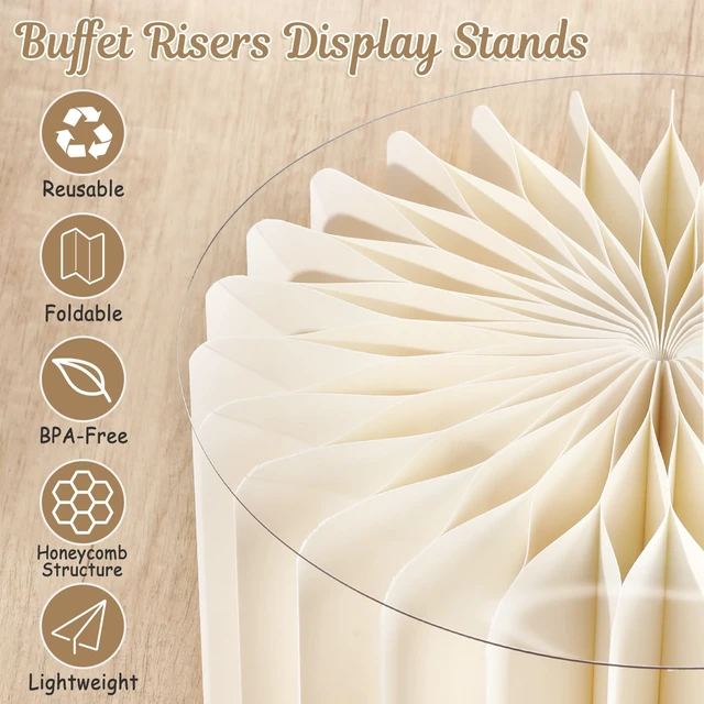Alt view image 4 of 7 - 6Pcs Buffet Risers, Food Risers for Table, Foldable Cake Stands for Party, Paper Dessert Table Display Set, Cupcake Display Stand for Birthday Wedding Party Decoration (White)