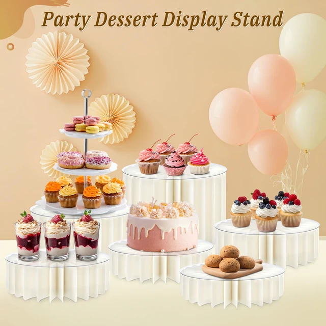 Alt view image 7 of 7 - 6Pcs Buffet Risers, Food Risers for Table, Foldable Cake Stands for Party, Paper Dessert Table Display Set, Cupcake Display Stand for Birthday Wedding Party Decoration (White)