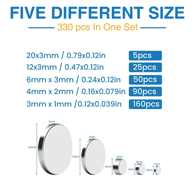 Alt view image 2 of 6 - 330Pcs Small Magnets,5 Different Sizes Refrigerator Magnet Tiny Mini Magnets for 3D Printing Fridge, DIY, Office, Hobbies, Crafts and Science