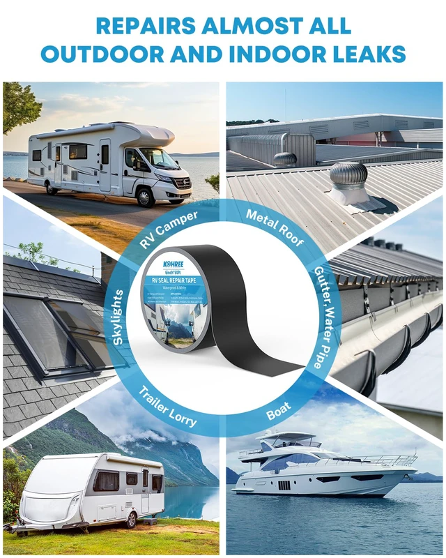 Alt view image 6 of 7 - Butyl Sealant Tape, 4 Inch x 50 Foot RV Roof Tape Black Butyl Sealant Waterproof Roofing Tape, UV & Weatherproof, for RV Repair, Window, Boat,Truck & Camper