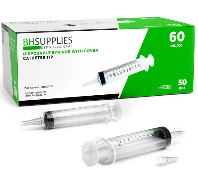 Main image of 60mL Syringe Catheter Tip Sterile with Caps - (No Needle) - Sterile, Individually Wrapped - 50 Syringes