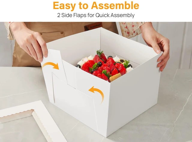 Alt view image 5 of 7 - 15 Pack Cake Boxes 12 inch, 12x12x8 Tall Cake Box with Clear Window 12 Inch Cake Box with Stickers, Thick Cardboard, Large Transport Container, White Cake Holder, for Birthday Wedding Party