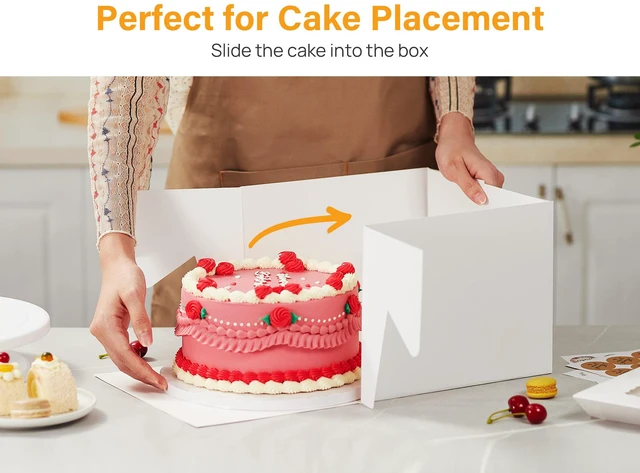 Alt view image 4 of 7 - 15 Pack Cake Boxes 12 inch, 12x12x8 Tall Cake Box with Clear Window 12 Inch Cake Box with Stickers, Thick Cardboard, Large Transport Container, White Cake Holder, for Birthday Wedding Party