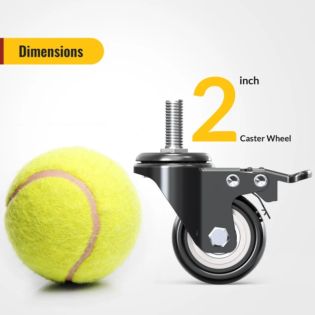 Alt view image 3 of 7 - Caster Wheels with No Brake Casters Set of 4, Threaded Stem 3/8" -16 x 1 (Diameter 3/8", Length 1") Swivel Set of 4 Heavy Duty Castors Black (with Brake-12 Pack, 2inch)