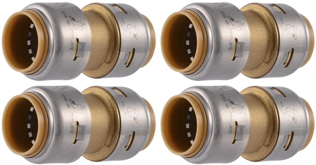 Main image of Max 3/4 Inch Coupling, Pack of 4, Push to Connect Brass Plumbing Fitting, PEX Pipe, Copper, CPVC, PE-RT, HDPE, UR016A8