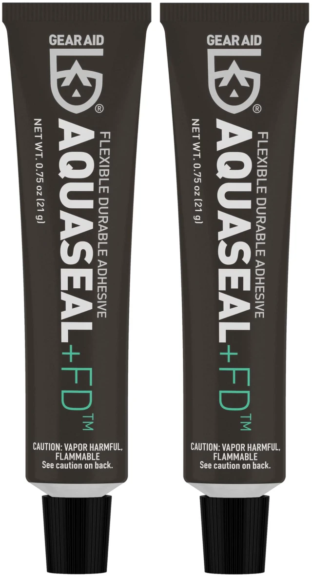 Main image of Aquaseal FD Flexible Durable Repair Adhesive for Fixing Tears and Holes in Waders, Wetsuits, PVC Inflatables, Vinyl and Outdoor, Dries Clear, 0.75 oz, 2 Pack